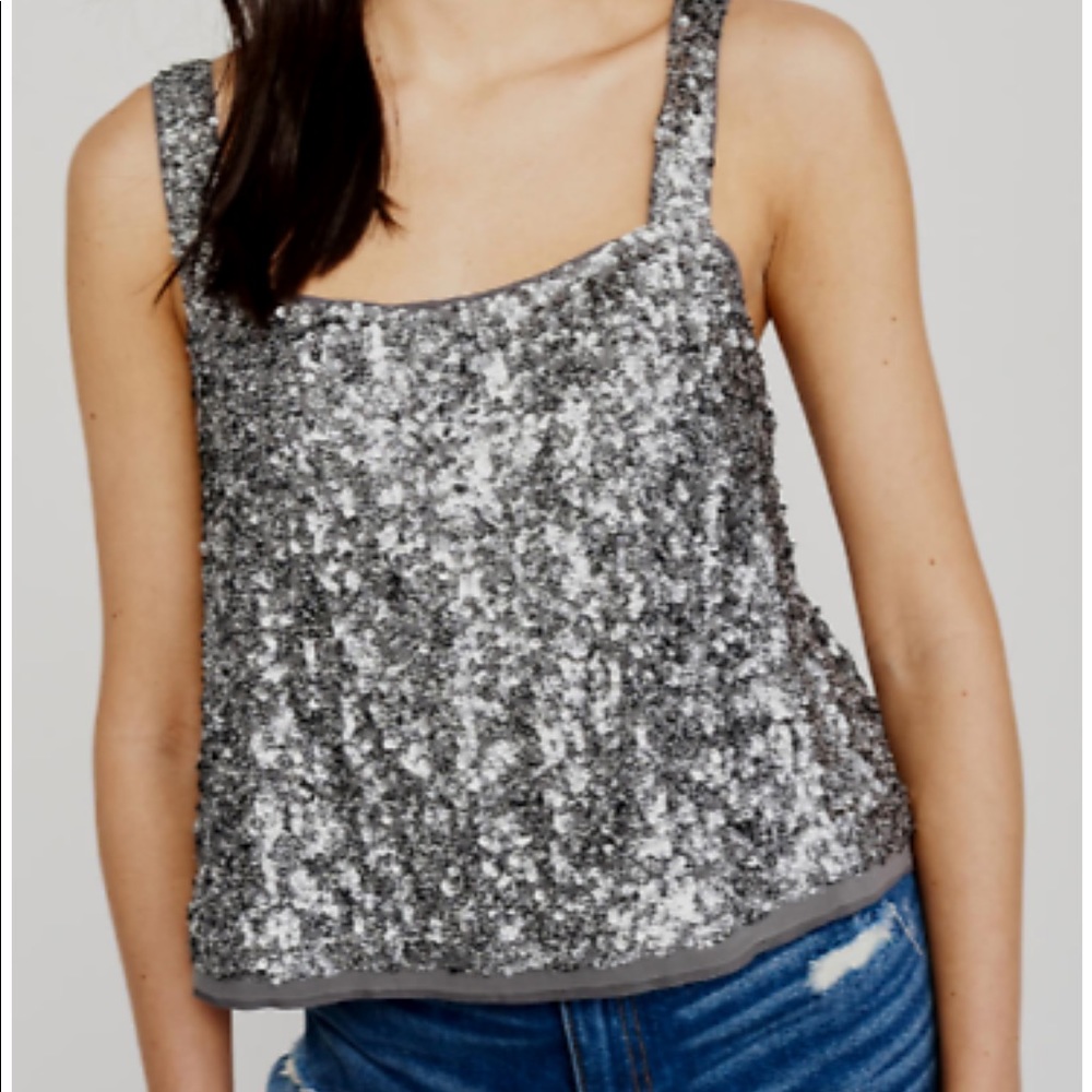NWT Abercrombie & Fitch Sequin Silver Embellished cami size S